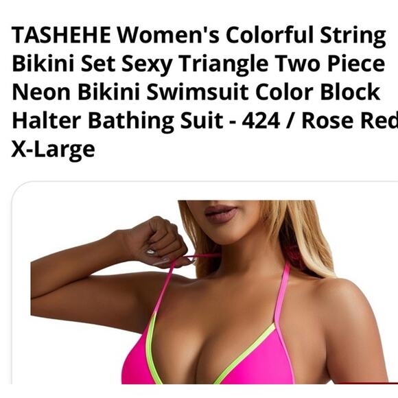 Women's Colorful String Bikini Set Sexy Triangle Two Piece Neon Bikini Size XL - Picture 9 of 11